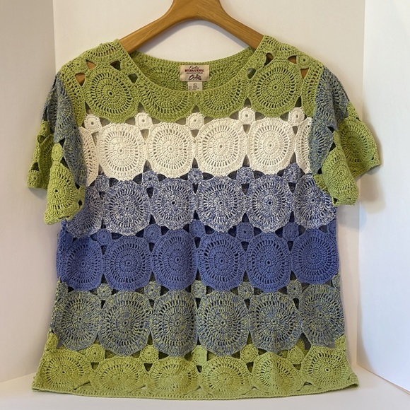 Fiorlini International (By Giorgio Fiorlini) Ladies Crochet Blue & Green Top - Picture 3 of 11